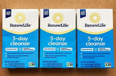 Lot (3) Renew Life 3-Day Cleanse Total Body Reset Herbal Formula Eliminate Waste • $22.99