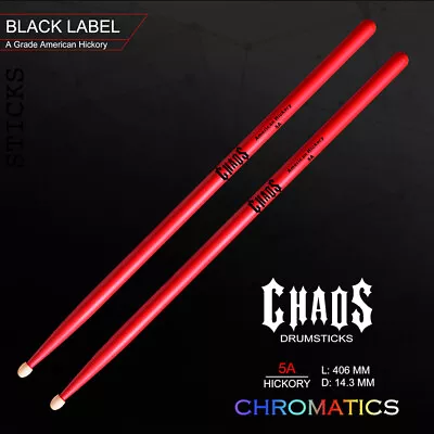 Drum Sticks Chaos 5a Drumsticks – Chromatics Red Drum Sticks American Hickory • $25