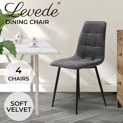 Levede 4x Dining Chairs Kitchen Velvet Chair Lounge Room Retro Padded Seat Grey • $219.99