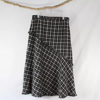 Liz Claborne Long Midi Modest Size 10 Grey Plaid Ruffle Maxi Wool Blend Skirt  • $15