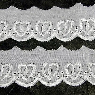 White Hearts Cotton Broderie Anglaise Lace Trim 4cm Wide Flat  Sewing BA11 • £2.25