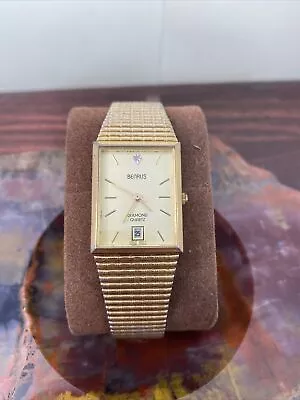 Vintage Benrus Diamond Quartz Watch Adjustable Bracelet Tank Style Men’s Running • $14.99