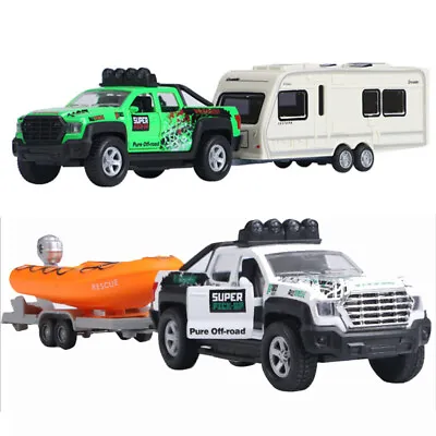 1:36 Pickup Truck Trailer Speed Boat Motorhome Diecast Toys Set Gifts For Kids • $43.02