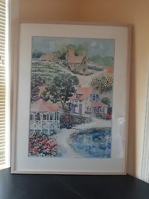 C. WINTERLE OLSON Country Town Square Watercolor Painting Framed Signed 39 X 30 • $385