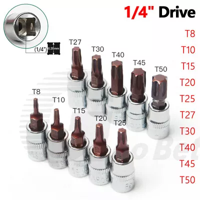 Impact Torx Star Bit Socket Set 1/4  Drive T8 T10 T15 T20 ~ T50 Low Profile 35mm • $7.32