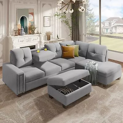 L-shape Livingroom Reversible Rivet Ornament Sectional Sofa With Storage Ottoman • $981.75