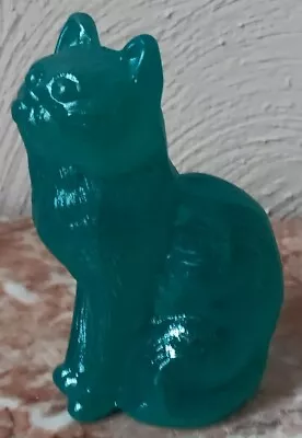 Solid Glass Sitting Cat Kitty Kitten Airbrushed Turquoise - USA • $36.99