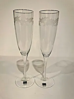 Miller Rogaska Crystal Champagne Gold Rim Holly Flute Pair Set Of 2 NEW • $24.99