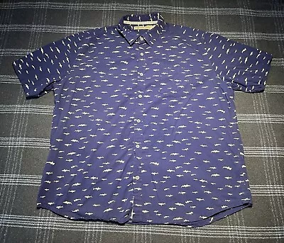 Boca Classics Island Wear Men SzXXL Button Up Blue Shirt  All Over Print Sharks. • $16