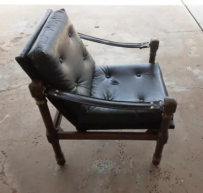 Modern Safari Or Campaign Chair Leather Wood Brass • $1500