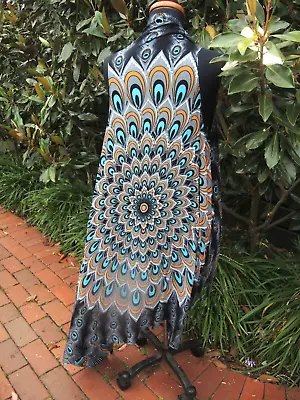 Stunning BLACK & GOLD BOHO HIPPIE PEACOCK Mandala Sequin GYPSY Kimono CAPE NEW • $26