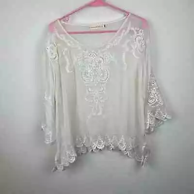 Johnny Was 4LoveandLiberty Silk Sheer Tunic Lace Top Womens Size: M • $62.29