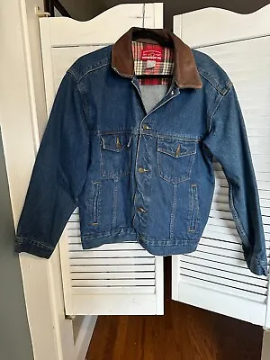 Vintage Marlboro County Store Denim Jean Trucker Jacket Men's Sm Cotton Leather • $19.99
