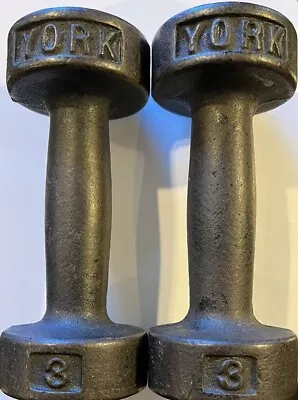 Vintage York 3 LB Pound Dumbbells Roundhead Pair • $22.22