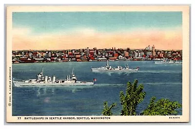 Battleships In Seattle Harbor Seattle Washington Vintage Postcard • £3.32