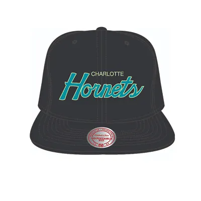 Mitchell & Ness NBA Charlotte Hornets Glow Script HWC Mens Black Snapback Hat • $44.99