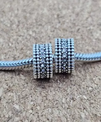 2 X Authentic Silver Bubble Pave Cz Spacer European Charm Beads Lot • $13.95