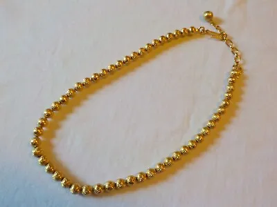 Vintage Crown Trifari Gold Tone Textured Bead Necklace Adjustable 15 1/2  Choker • $25