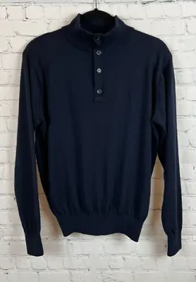 J.HILBURN Blue Wool Cashmere 1/4 Button Knit Mens Sweater Pullover Size M • $18