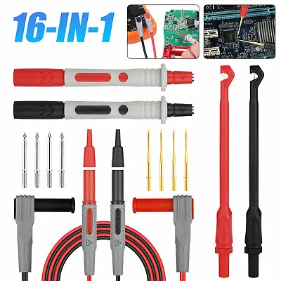 16Pcs Automotive Multimeter Test Lead Kit Wire Piercing Clip Puncture Probe Set • $17.48