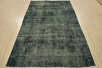 Vintage Overdyed 5’10” X 8’10” Blue Distressed Wool Hand-Knotted Oriental Rug • $594.15