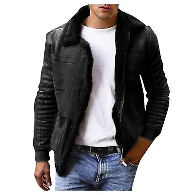 Men's Casual Coat Lapel Jacket Denim Warm Fur Collar Fleece Lined Winter Fashion • $58.99