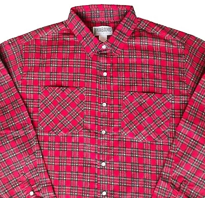 Haband Pearl Snap Button Front Flannel Shirt Mens L Large Red Black Plaid NWOT • $24.88