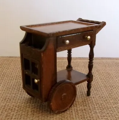 Vintage Dollhouse Miniature Wood Rolling TEA CART W/Drawer & Liquor Cabinet (dh4 • $5.95