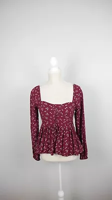 Aeropostale Maroon Floral Off The Shoulder Long Sleeve Top Medieval Style XS • $9