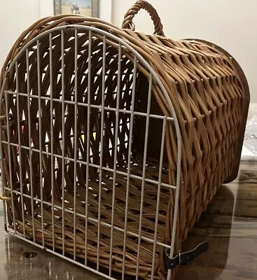 VINTAGE Wicker Natural Rattan Cat Dog Medium Pet Travel Carrier • £10