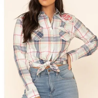 WRANGLER Retro S Plaid Embroidered Pearl Snap Western Shirt Cowgirl LW6590M NWT • $47.97