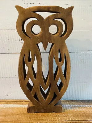 Vintage Mid Century Walnut Wooden Owl Wall Hanging Figure 12   X 5.75  • $37.99