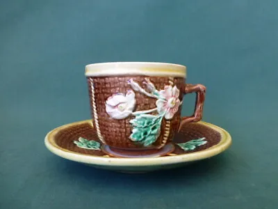 Antique Majolica Rope And Rose Pattern Cup And Saucer • $30