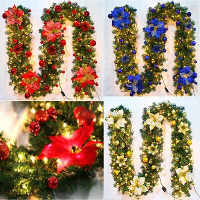 9FT Christmas Garland & LED Lights Fairy Pine Xmas Fireplace Tree Decor Home DA • $34.39