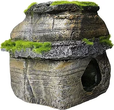 $18.57 • Buy Cave Fish Aquarium Tank ORNAMENT Hiding ROCK FORMATION Stone Cave Cichlid Moss