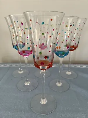 Set 6 Champagne Wine Flutes Glasses Hand Painted Multi Spots Colours New • £41