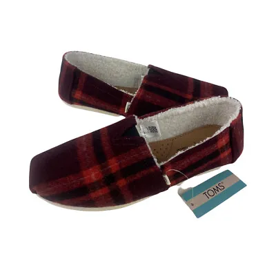 $39.99 • Buy NEW TOMS Belmont Plaid Faux Wool Shearling Red Black Womens Shoes Size 8 Slip On