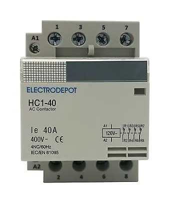 ELECTRODEPOT Contactor 40A 4 Pole Normally Closed IEC 400V Silent Operation - 1 • $89.95