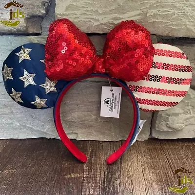 Stars Minnie Ears Bow Sequins Disney Parks American Flag Disneyland Headband • $15.77