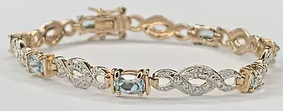 Vintage Ross Simons Sterling 925 Gold Wash Aquamarine CZ 7” Tennis Bracelet 11G • $44.95