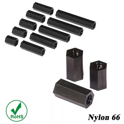 M3 M4 Female Black Plastic Nylon Threaded Hex Standoffs Spacers Pillars For PCB • £2.30