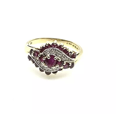 Gold Ruby Ring 9ct Yellow Gold Ruby Diamond Ring Stunning Red Ruby Ring WOW Gift • £165