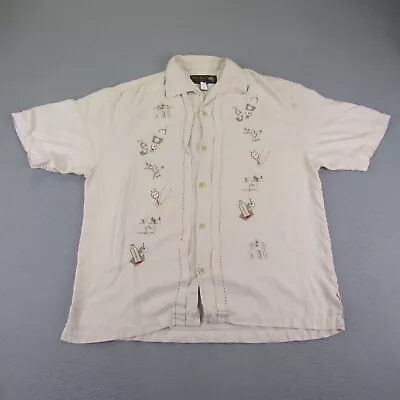 Nat Nast Shirt Mens Medium White Camp Silk Martini Cocktail Embroidery Luxury ^ • $39.97