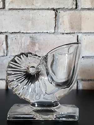 New Martinsville Clear Elegant Glass Nautilus Seashell Conch Vase Bookend • $31.89