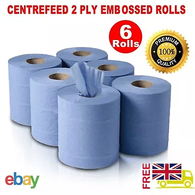 Blue Rolls 6 Pack Centrefeed 2ply Embossed Kitchen Hand Wipes Paper Towel Tissue • £8.85