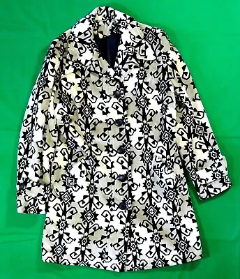 Chenille Vintage 70's Coat TRIBAL PRINT Button Lined Jacket Ivory Beige Black • $60