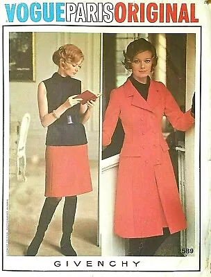 Early 70s Vogue Paris Givenchy #2589 Tailored CoatSkirt & Blouse Sz 12 B34  • $35