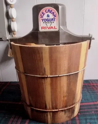 Vintage Rival Wooden Electric Ice Cream Yogurt Freezer Maker 4 Qt #8455 WORKS  • $31.44