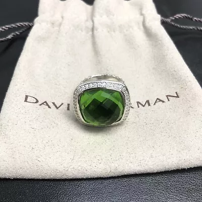 David Yurman 925 Silver 17mm ALBION Ring Peridot & Diamonds Sz 6 • $248
