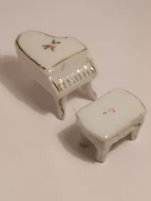 Vintage Miniature Porcelain Grand Piano & Bench - Marked Japan Lot #512 • $4.79